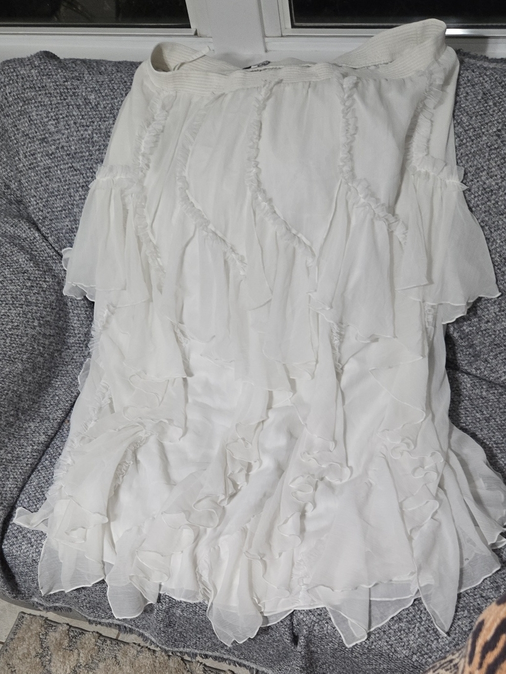 Anthropologie Cream Tiered Ruffle A-Line Skirt